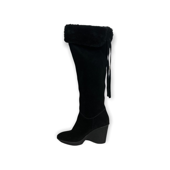 B Makowsky Black Suede Over the Knee Wedge Boots SZ 8M - Picture 4 of 10